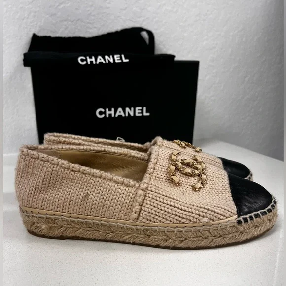 CHANEL Knitted Wool Lambskin Chain CC Espadrilles Size: 38 - Picture 4 of 6